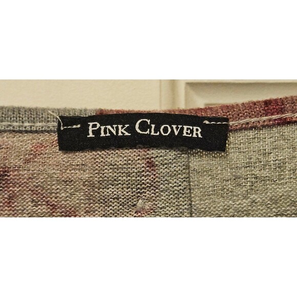Pink Clover Sweater Size Large Grey and Pink Floral Very Soft - Picture 2 of 6